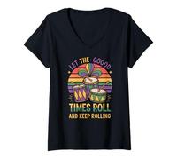 Womens Let The Goood Times Roll and Keep Rolling Mardi Gras V-Neck T-Shirt