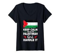 Womens Let The Palestinian Girl Handle it Palestine Flag V-Neck T-Shirt