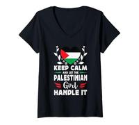 Womens Let The Palestinian Girl Handle it Palestine Flag V-Neck T-Shirt