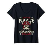 Women's Let The Pirate Shenanigans Begin - Pirate Costume Buccaneer V-Neck T-Shirt