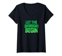 Women's Let The Shenanigans Begin Fun St. Patrick's Day Party V-Neck T-Shirt
