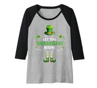 Womens Let The Shenanigans Begin Funny St. Patricks Day Leprechaun Raglan Baseball Tee