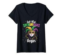 Womens Let the Shenanigans Begin Mardi Gras V-Neck T-Shirt