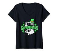 Women's Let The Shenanigans Begin Shirt Men Women St Patricks Day V-Neck T-Shirt