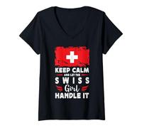 Womens Let The Swiss Girl Handle it Switzerland Flag V-Neck T-Shirt