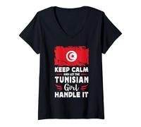 Womens Let The Tunisian Girl Handle it Tunisia Flag V-Neck T-Shirt