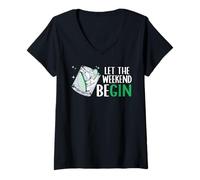 Women's Let The Weekend Be Gin Alcohol Lover Drinking Bartender Gin V-Neck T-Shirt