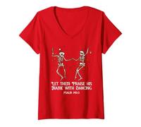 Womens Let Them Praise His Name with Dancing Christmas Psalm 149:3 V-Neck T-Shirt