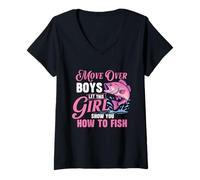 Womens Let This Girl Show You How To Fish - Fishing Lover Angler V-Neck T-Shirt