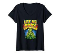 Women's LET US Pray - Praying Mantis Pun Funny Sarcasm Aliens Punny V-Neck T-Shirt