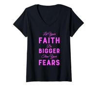 Women's Let Your Faith Be Bigger Than Your Fears Scripture Scared V-Neck T-Shirt