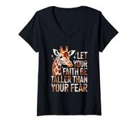 Womens Let Your Faith Be Taller Than Your Fear Giraffe Christian V-Neck T-Shirt