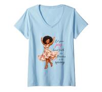 Women's Let Your Joy Burst Forth Like Flowers in Spring Afro Queen V-Neck T-Shirt