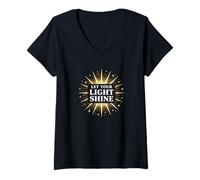 Women's Let Your Light Bible God Lover Motivation V-Neck T-Shirt