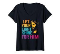 Womens Let Your Light Shine for Him Jesus Christian Faith V-Neck T-Shirt