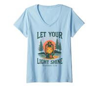 Womens Let Your Light Shine - Matthew 5:16 Camping V-Neck T-Shirt