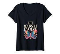 Women's Let Yourself Evolve Butterfly Motivational Quote V-Neck T-Shirt