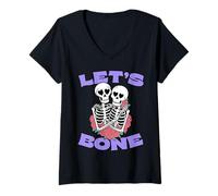 Womens Let's Bone - Funny Rude Halloween Boyfriend Girlfriend V-Neck T-Shirt