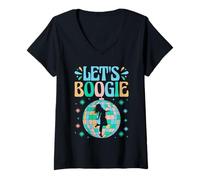 Womens Let's Boogie Vintage 70’s Dancing Retro Dance Music V-Neck T-Shirt