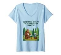 Women's Lets Circle Back to The UFO Abduction Strategy Bigfoot Alien V-Neck T-Shirt