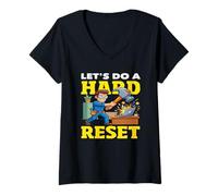 Women's Lets Do A Hard Reset Hammer Computer Smash IT V-Neck T-Shirt