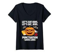 Womens Let's Eat Kids Punctuation Saves Lives Halloween Teacher V-Neck T-Shirt