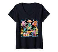 Womens Let's Explore Under The Sea Back To School Student Teacher V-Neck T-Shirt
