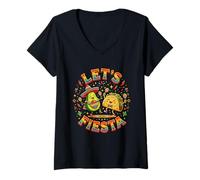 Women's Lets Fiesta Avocado Taco Cinco De Mayo Kawaii V-Neck T-Shirt