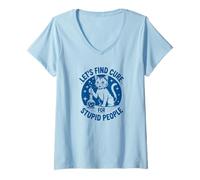 Women's Let's Find A Cure for Stupid People Cool Cat V-Neck T-Shirt