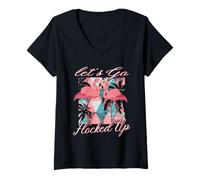 Women's Let's Get Flocked Up Flamingo Funny Drinking Party Flamingos V-Neck T-Shirt