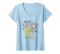 Womens Let's Get Halloweird Frog Skeleton Fun V-Neck T-Shirt