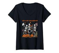 Womens Let's Get Halloweird Skeletons V-Neck T-Shirt