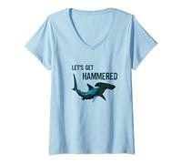 Womens Let's Get Hammered Party Shark V-Neck T-Shirt