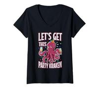 Womens Let's Get Kraken V-Neck T-Shirt