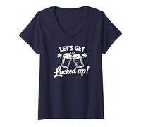 Women's Let's Get Lucked Up Lucky Shamrock St Patrick's Day V-Neck T-Shirt