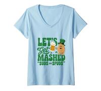 Women's Let's Get Mashed Sud Spud St Patrick’s Day Irish Potato Puns V-Neck T-Shirt