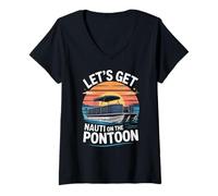 Womens Lets Get Nauti On The Pontoon Lake Boating Fun V-Neck T-Shirt