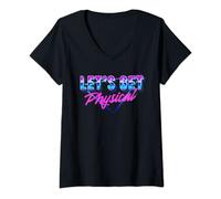 Womens Lets Get Physical Workout Gym Retro 80’s V-Neck T-Shirt