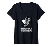 Womens Let's Get Pickled This Christmas Festive Humor V-Neck T-Shirt