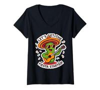 Womens Let's Get The Fiesta Started Funny Mexican Cinco De Mayo Fun V-Neck T-Shirt