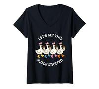 Women's Let's get This Flock Started Funny Drinking Age Party V-Neck T-Shirt