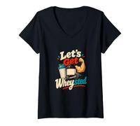 Women's Let's Get Wheysted Bodybuilding Whey Protein Humor V-Neck T-Shirt