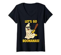 Womens Let's Go Bananas Halloween Costume Banana Baseball Kids Boys V-Neck T-Shirt
