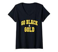 Women's Let's GO Black & Gold Team Summer Camp Game Day Tournament V-Neck T-Shirt