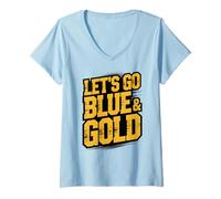 Women's Let's GO Blue & Gold Team Spirit Week War Game Day Summer V-Neck T-Shirt