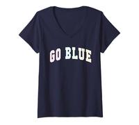 Women's Let's GO Blue Team Spirit W ame Day Summer Camp Wolves V-Neck T-Shirt