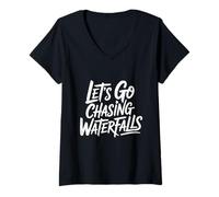 Womens Let's Go Chasing Waterfalls Adventure Lovers V-Neck T-Shirt