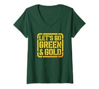Women's Let's GO Green & Gold Team Team Summer Camp Game Day V-Neck T-Shirt