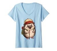 Womens Let's go - Hiking adventure with hedgehog V-Neck T-Shirt