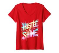 Women's Let's Go Hustle & Shine All We Do Win Spirit W ame Day V-Neck T-Shirt